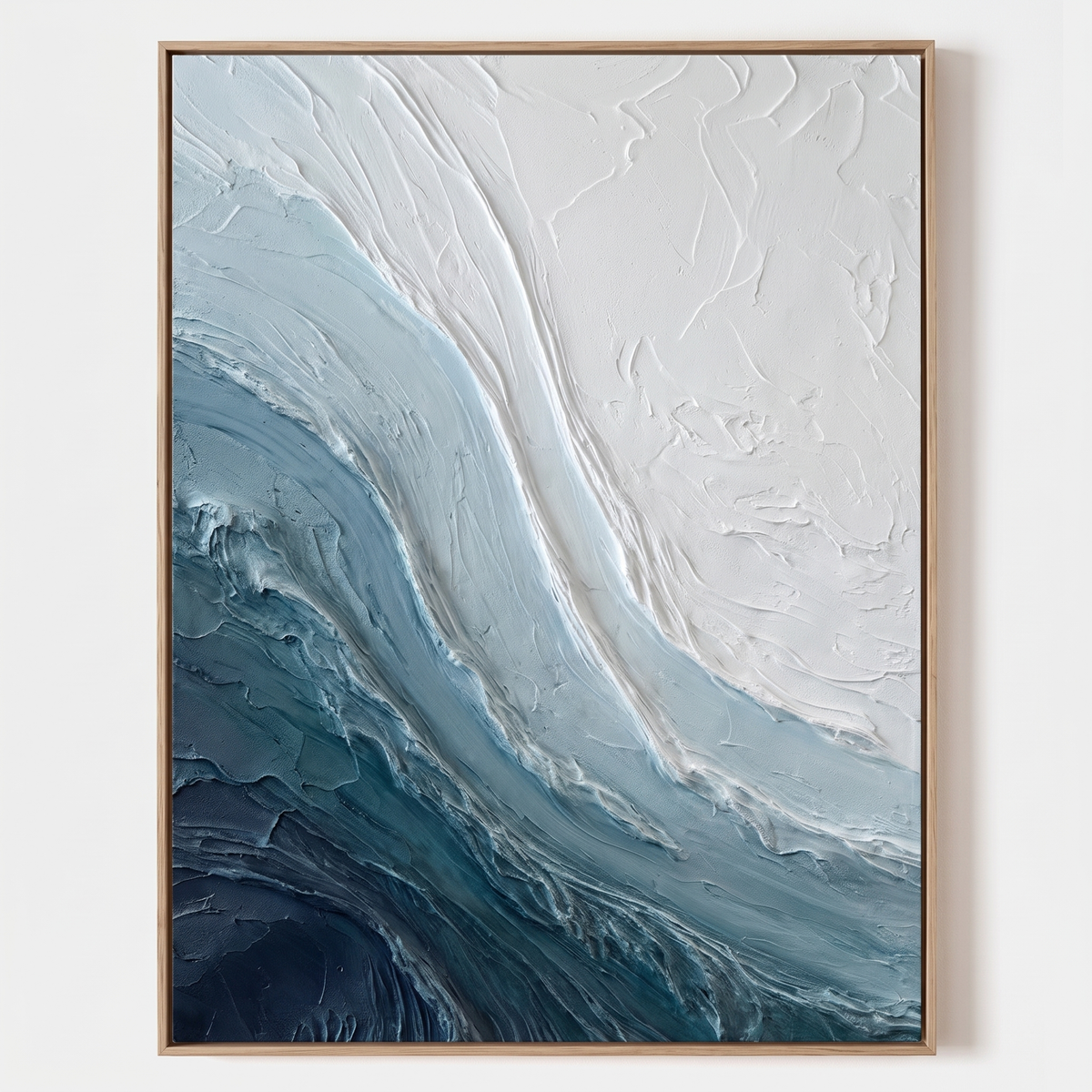 Tidal Blue Wave Textured Minimalist Canvas – Hand-Painted Plaster Art – close-up detail