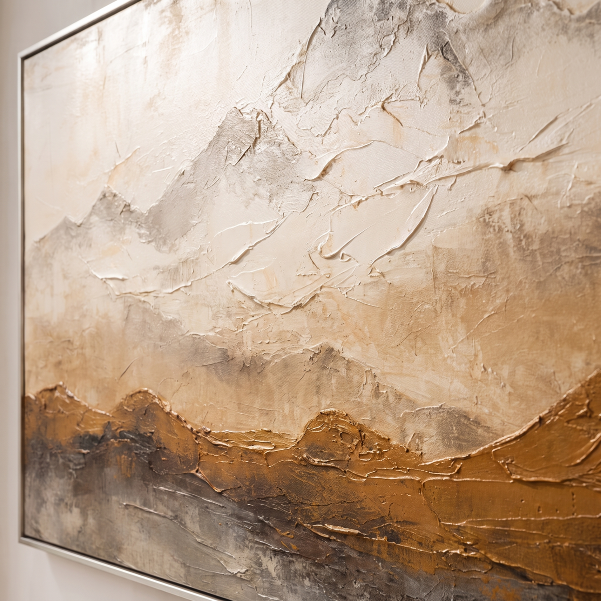 Mountain Ridge Brown & Beige Textured Canvas – Hand-Painted Panoramic Art – close-up detail