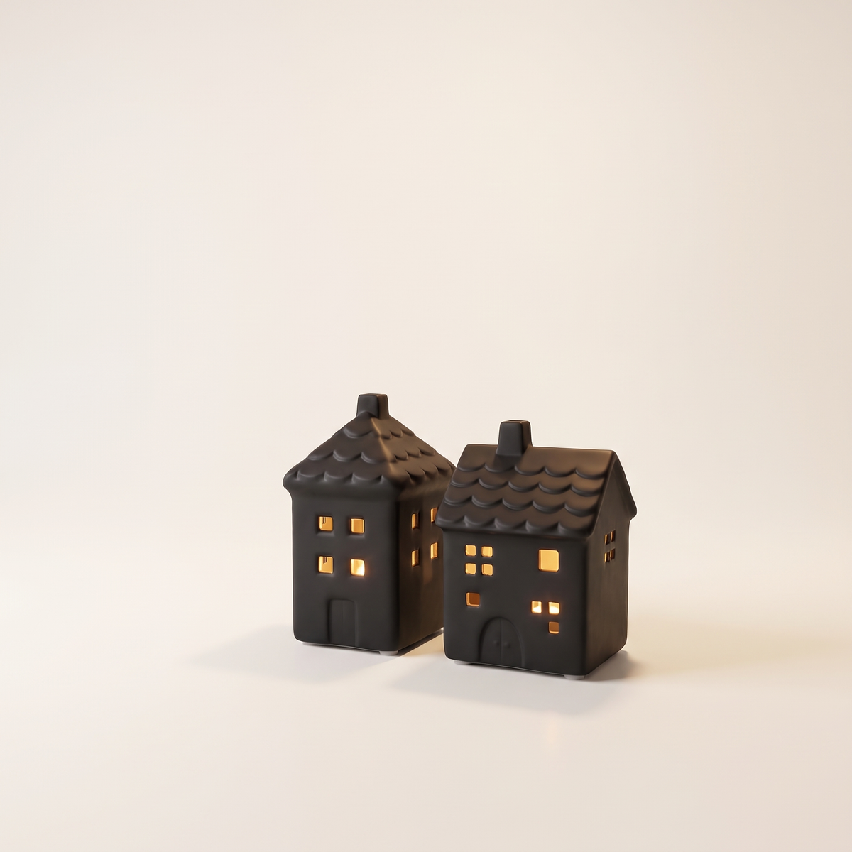 Matte Black LED Ceramic Houses – Set of 2 – studio view