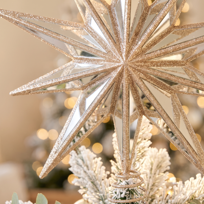 Champagne Mirrored 9-Point Star Tree Topper – 31cm – close-up detail
