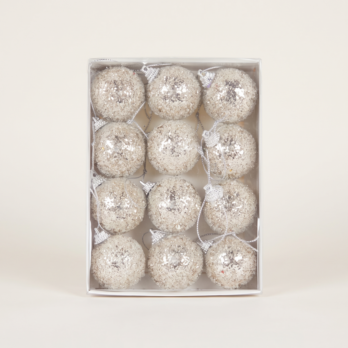 Champagne Sugar-Frosted Mini Baubles – 12 Pack, 4cm – studio view