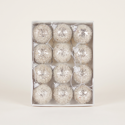 Champagne Sugar-Frosted Mini Baubles – 12 Pack, 4cm – studio view