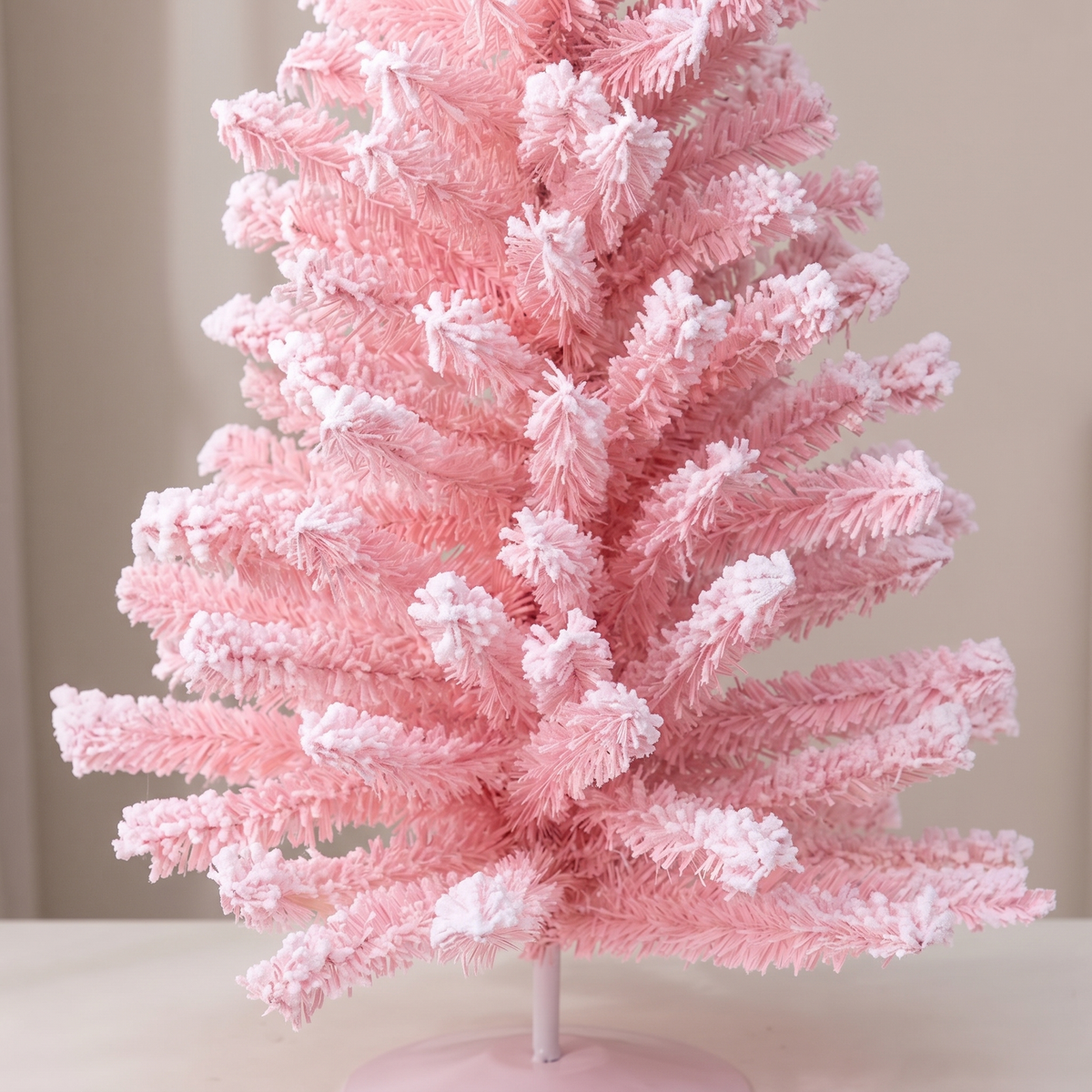 Pastel Pink Flocked Tabletop Christmas Tree – 45cm – close-up detail