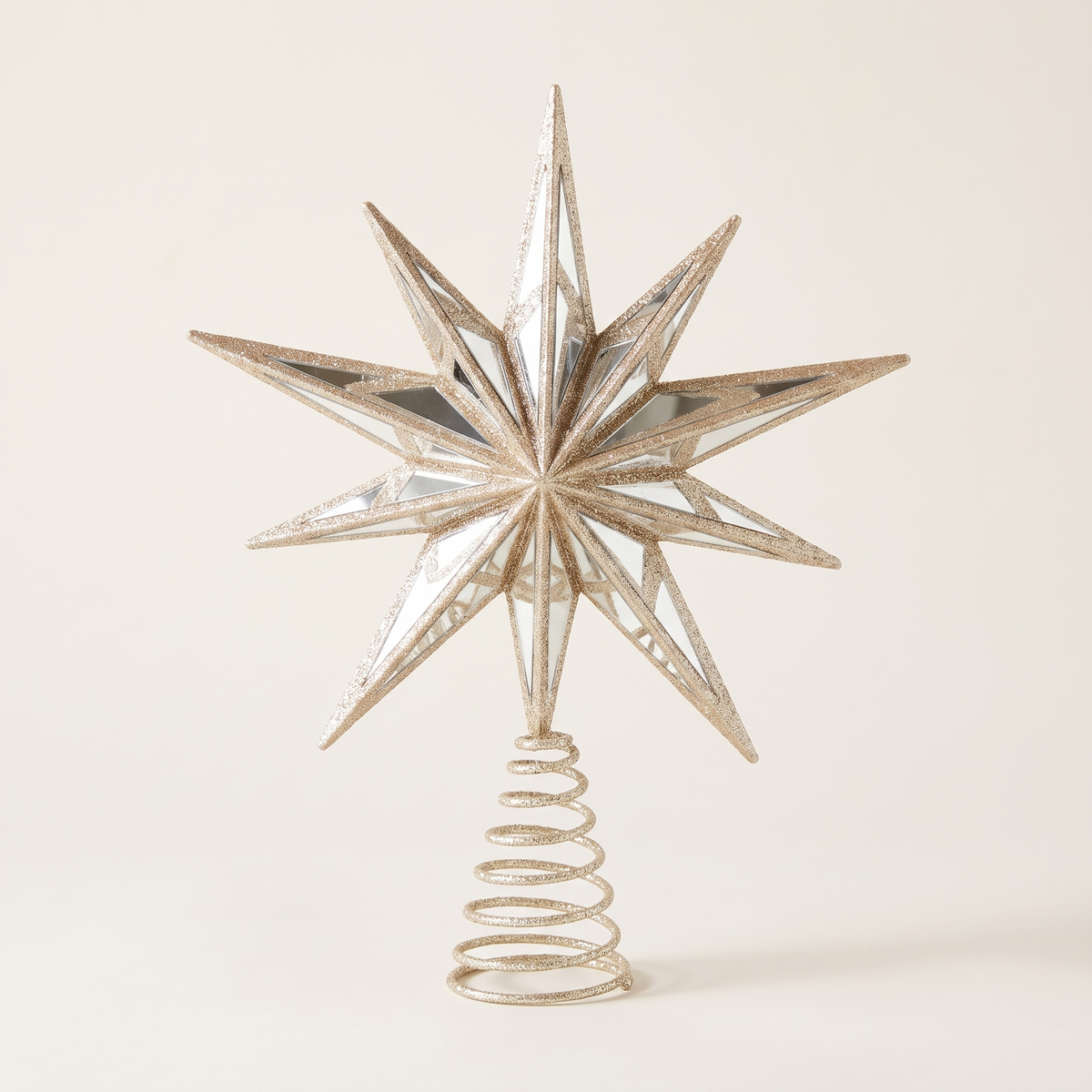 Champagne Mirrored 9-Point Star Tree Topper – 31cm – studio view