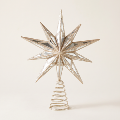 Champagne Mirrored 9-Point Star Tree Topper – 31cm – studio view