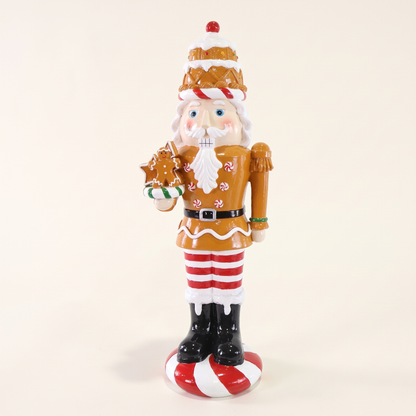 Gingerbread Nutcracker Figurine with Candy Cane Trousers – 35.5cm – studio view