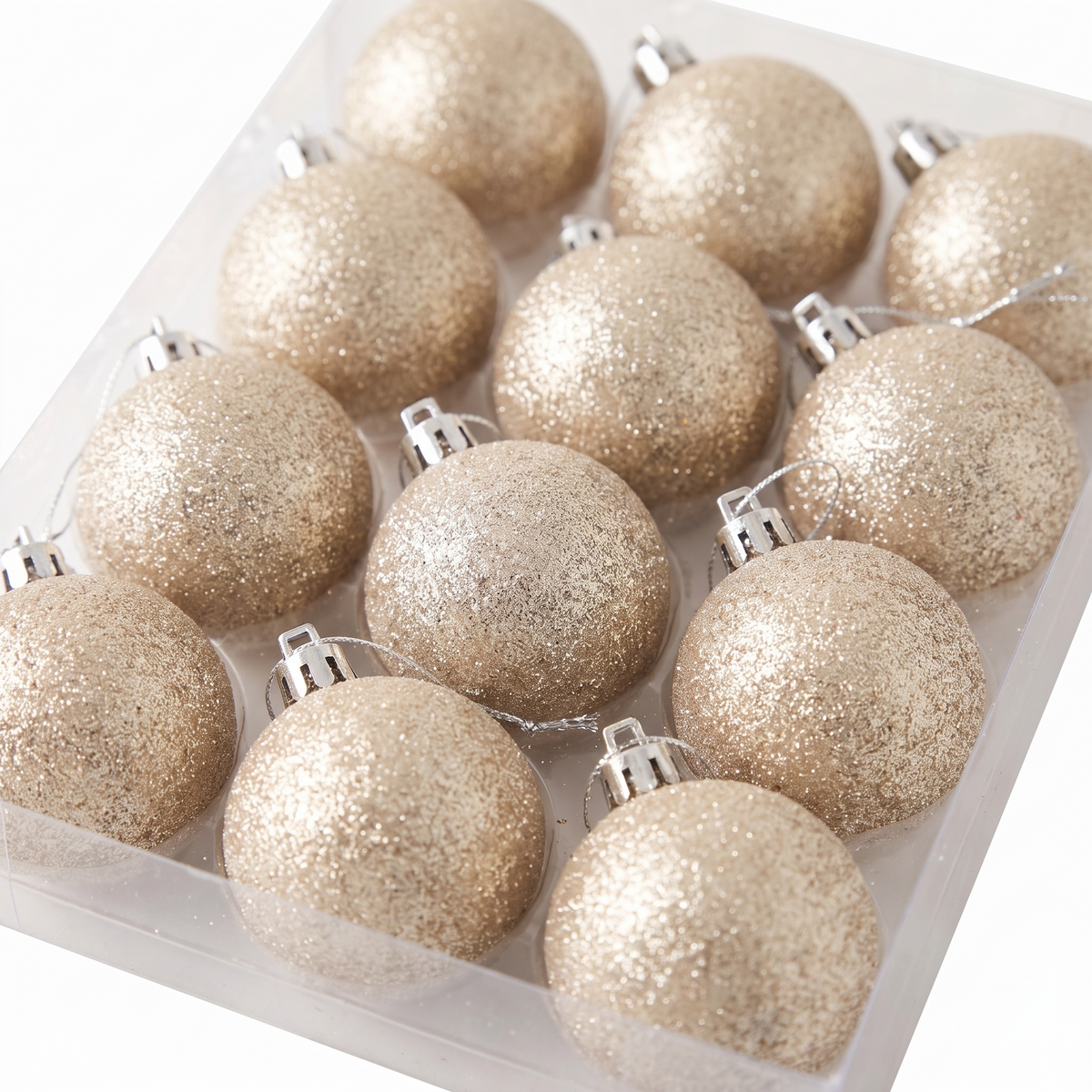 Champagne Sugar-Frosted Mini Baubles – 12 Pack, 4cm – close-up detail