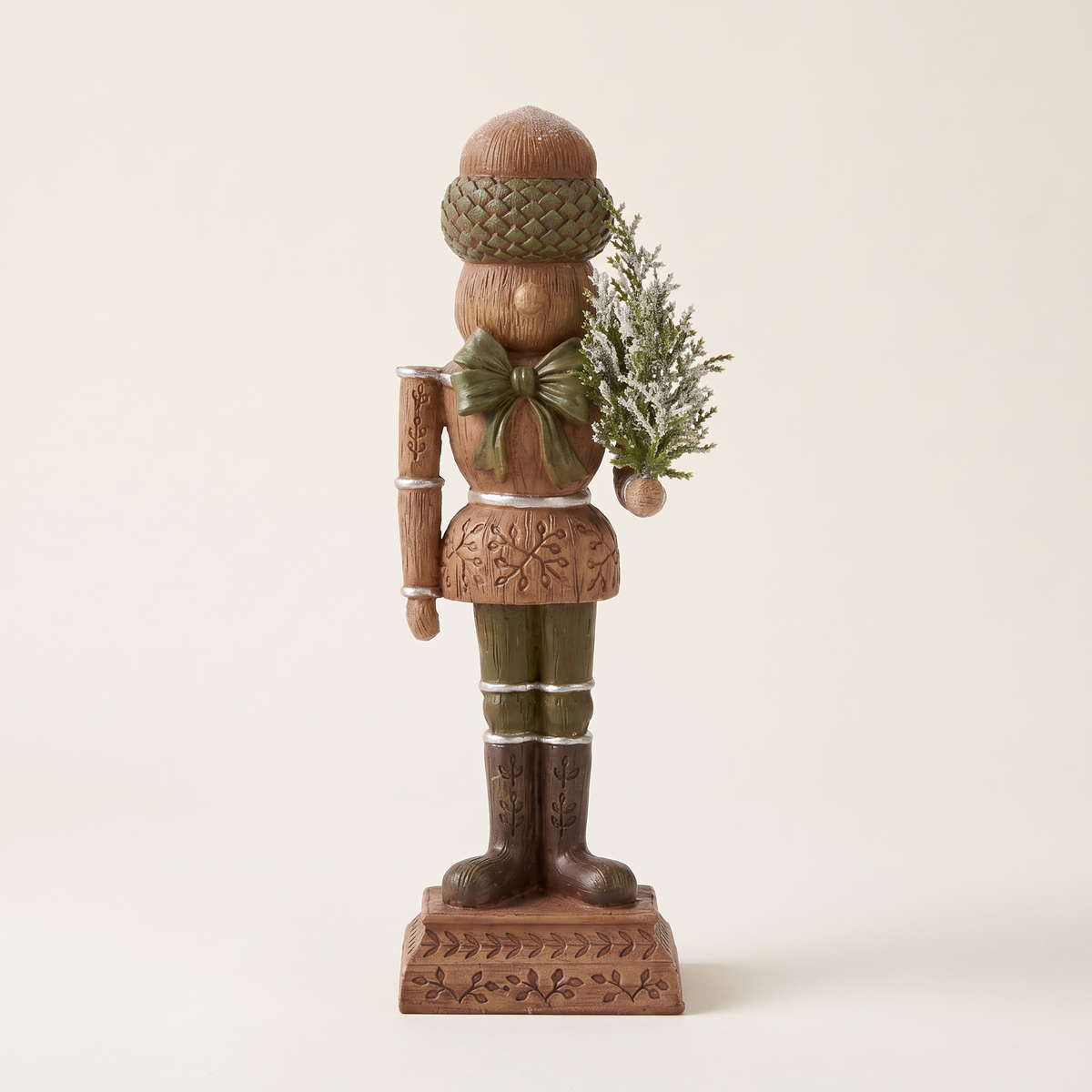 Pinecone Nutcracker Figurine with Tree – 30cm – studio view