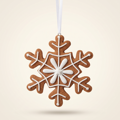 Piped Gingerbread Snowflake Hanging Ornament – 10.5cm – studio view