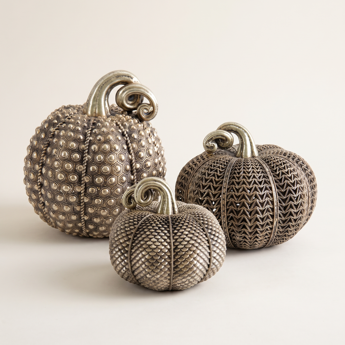 Antique Gold Textured Pumpkin – Resin Autumn & Halloween Decor – studio view