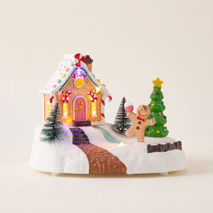 Musical Light-Up Gingerbread House Scene – 20cm – studio view
