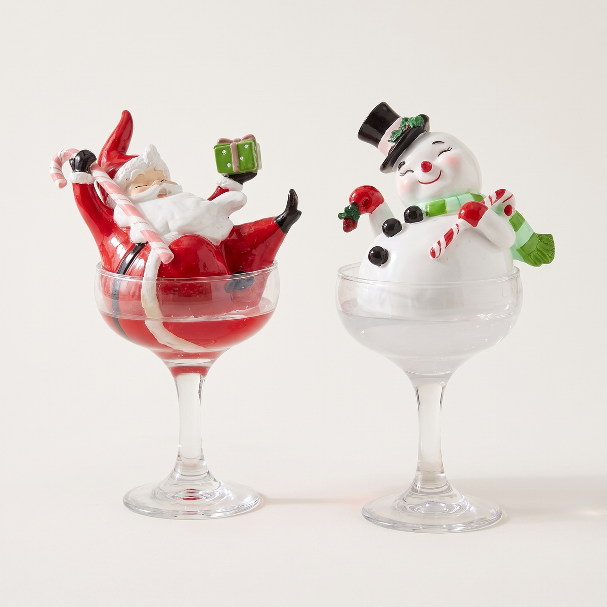 Santa & Snowman in Champagne Glasses Figurines – Set of 2, 19cm – studio view