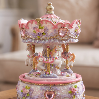 Musical Carousel with Three Horses & Canopy – 16.5cm – close-up detail