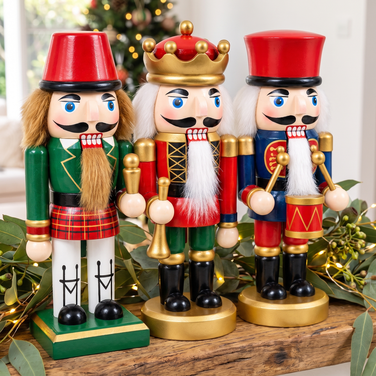 Hand-Painted Wooden Guard Nutcrackers – Set of 3, 17cm – close-up detail