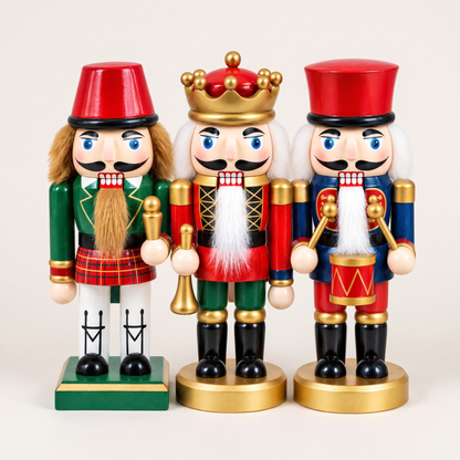 Hand-Painted Wooden Guard Nutcrackers – Set of 3, 17cm – studio view