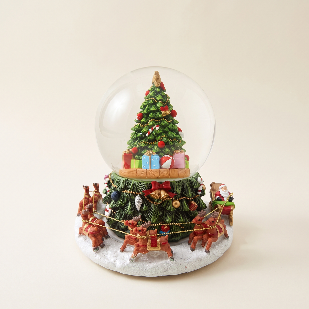 Revolving Musical Santa & Christmas Tree Snow Globe – 12cm – studio view