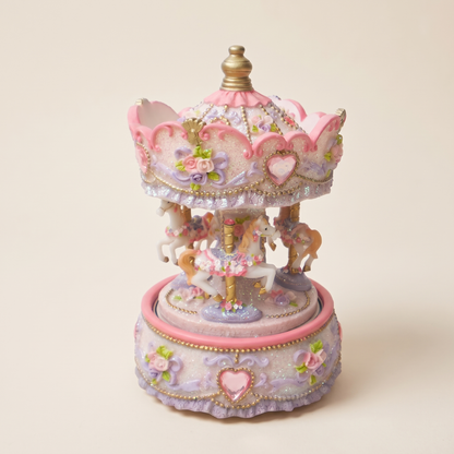 Musical Carousel with Three Horses & Canopy – 16.5cm – studio view