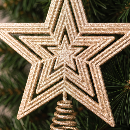 Small Champagne Glitter Star Tree Topper – 14.5cm – close-up detail