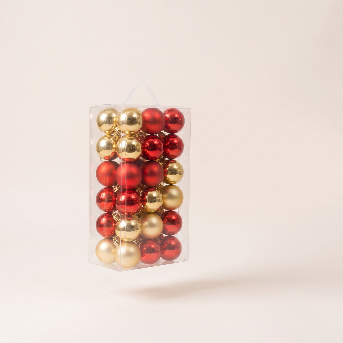Red & Gold Shatterproof Mini Baubles – 24 Pack, 4cm – studio view