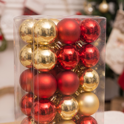 Red & Gold Shatterproof Mini Baubles – 24 Pack, 4cm – close-up detail