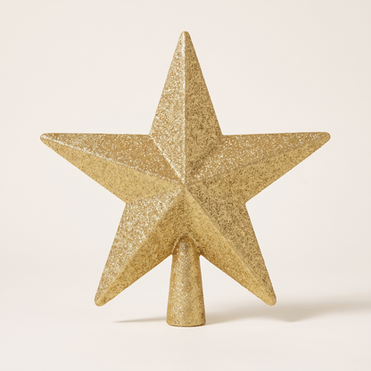 Gold Glitter Star Christmas Tree Topper – 19cm – studio view