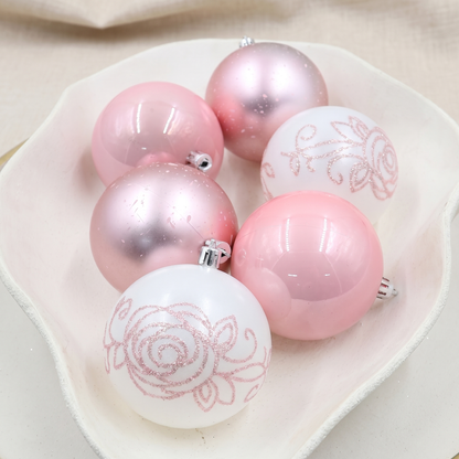 Baby Pink & Pearl Christmas Bauble Pack – 8cm – close-up detail