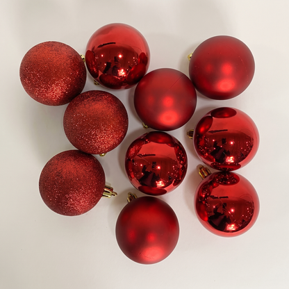 Classic Red Christmas Baubles – 9 Pack, 8cm – studio view