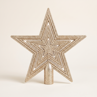 Small Champagne Glitter Star Tree Topper – 14.5cm – studio view