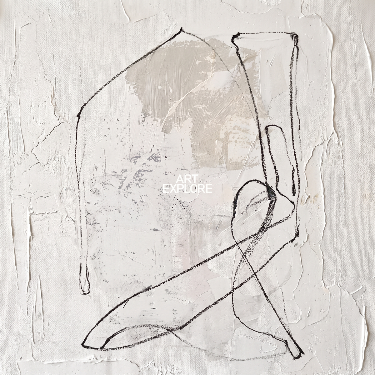 White Line Wabi-Sabi Textured Minimalist Canvas – Hand-Painted Art – close-up detail