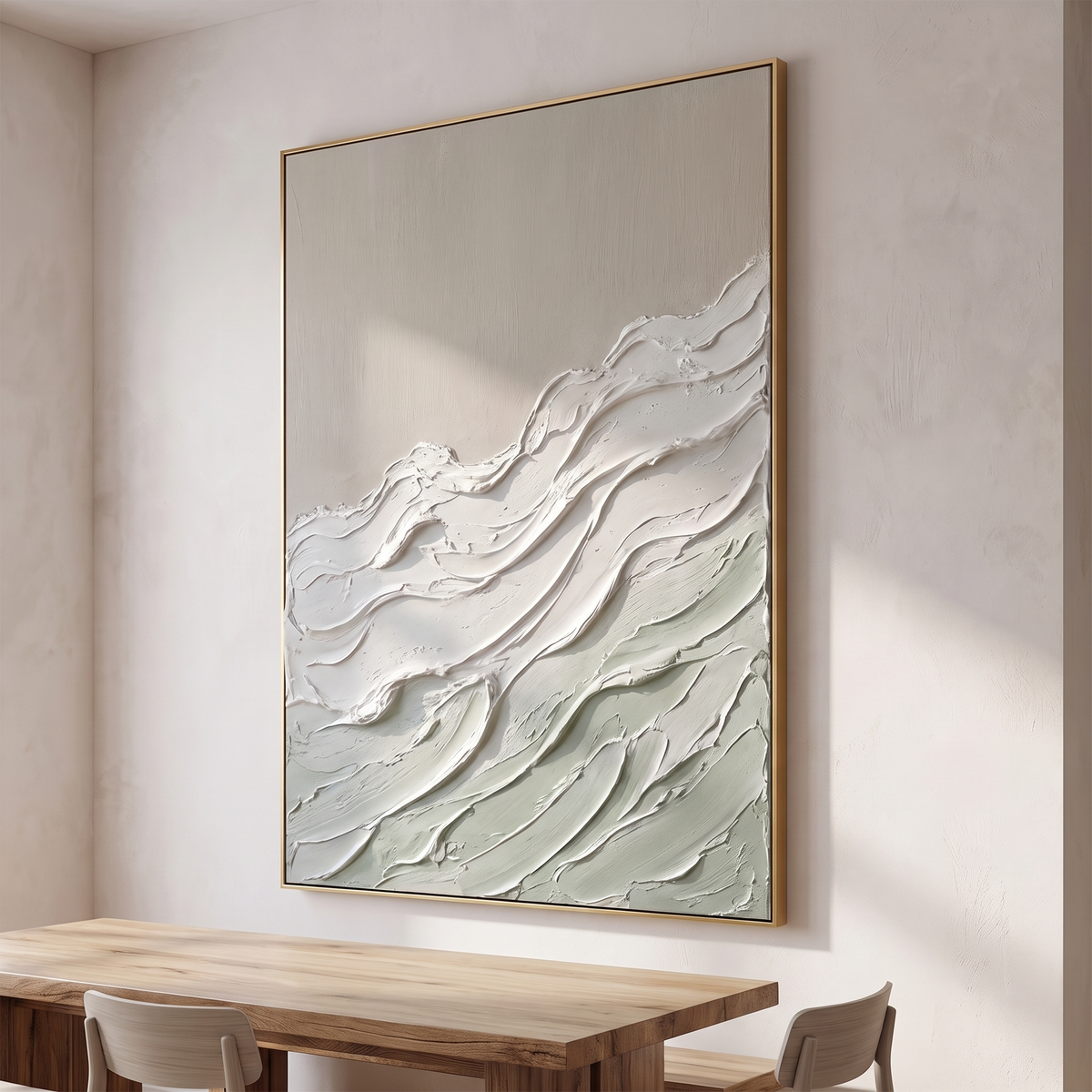 White Surf 3D Ocean Wave Textured Canvas – Hand-Painted Wabi-Sabi Art – side angle showing texture