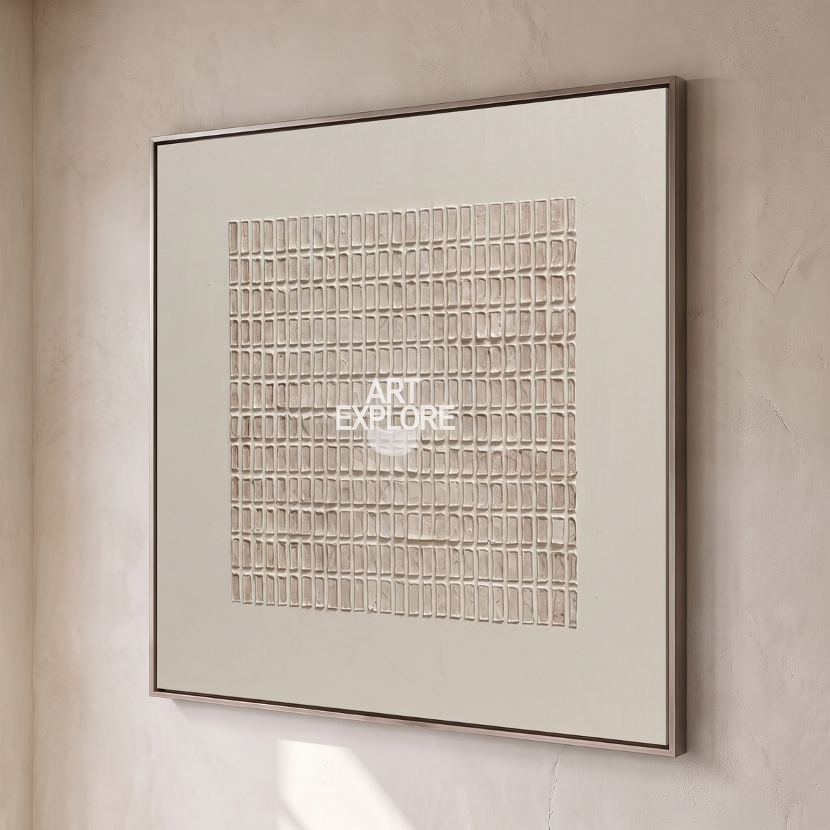 Sandstone 3D Beige Plaster Minimalist Canvas – Hand-Painted Wall Art – side angle showing texture