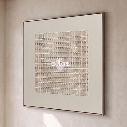 Sandstone 3D Beige Plaster Minimalist Canvas – Hand-Painted Wall Art – side angle showing texture
