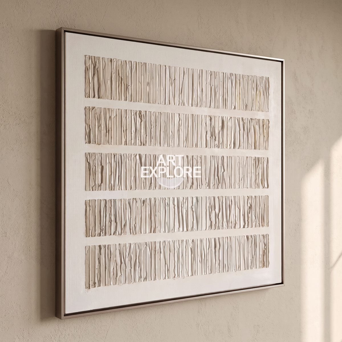 Oat Beige Rich-Texture Minimalist Canvas – Hand-Painted Wabi-Sabi Art – side angle showing texture
