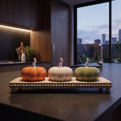 Autumnal Ceramic Pumpkins – Set of 3 – close-up detail