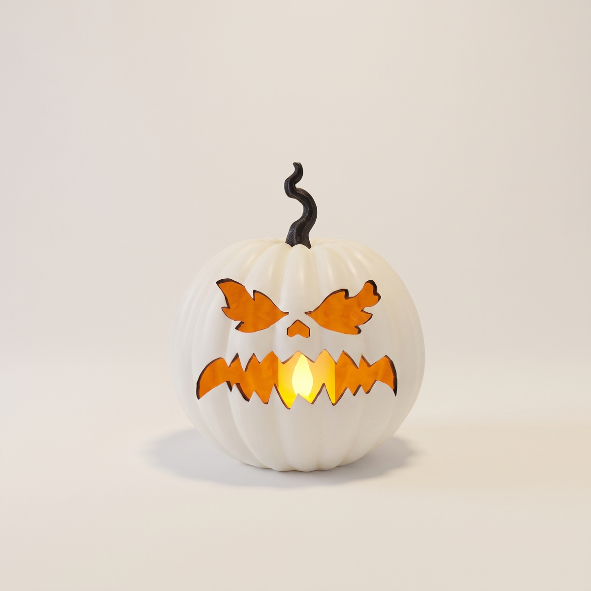 White Resin Flicker-Flame LED Jack-o'-Lantern – 39cm – studio view
