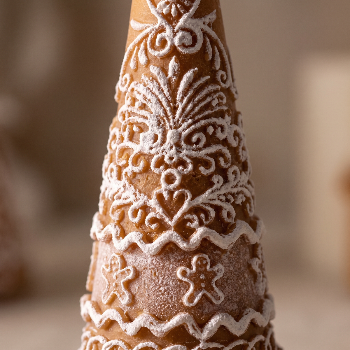 Embossed Gingerbread Wax Candle – 21.5cm – close-up detail