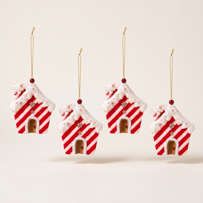 Peppermint Candy Gingerbread House Ornaments – Set of 4, 18cm – studio view