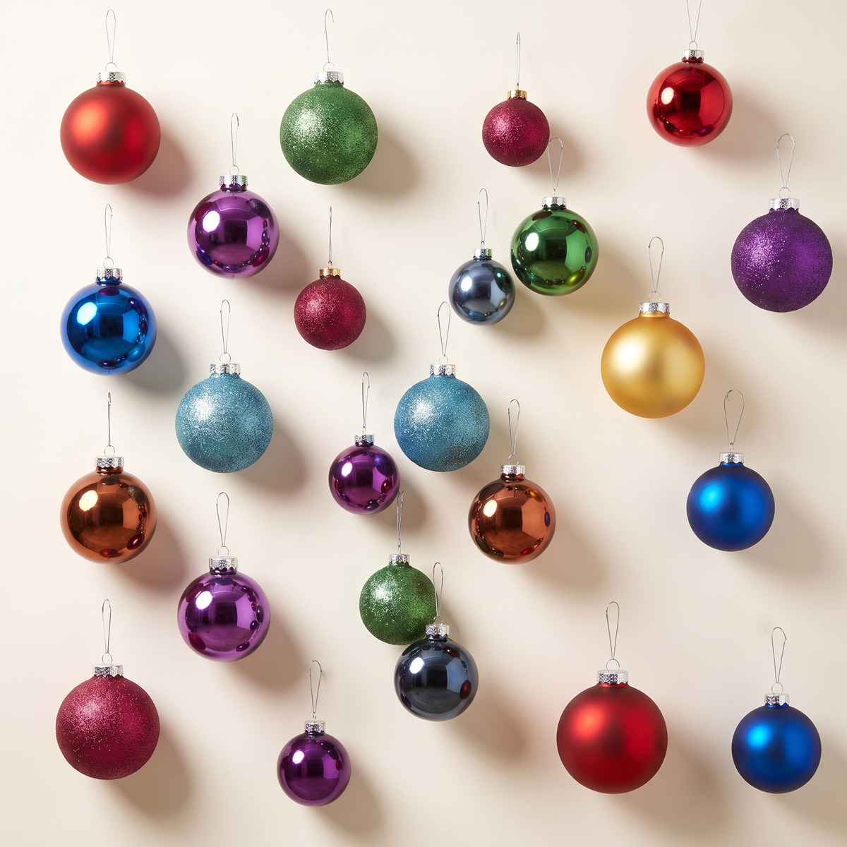 Rainbow Glass Christmas Baubles – 24 Pack, 6cm – studio view