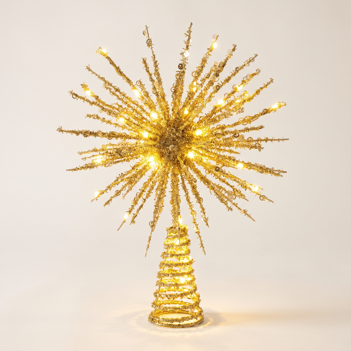 Gold LED Starburst Christmas Tree Topper – 32cm – studio view