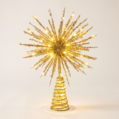 Gold LED Starburst Christmas Tree Topper – 32cm – studio view