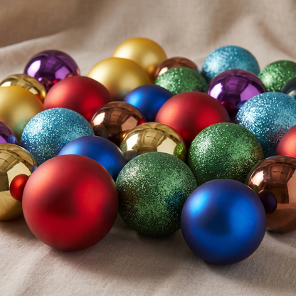 Rainbow Glass Christmas Baubles – 24 Pack, 6cm – close-up detail