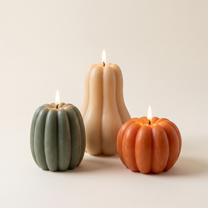 Real Wax Pumpkin Flameless Candles with Remote – Set of 3 – studio view