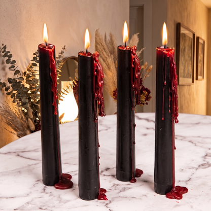 Bleeding Black Taper Candles – Set of 4 Gothic Dinner Candles – close-up detail