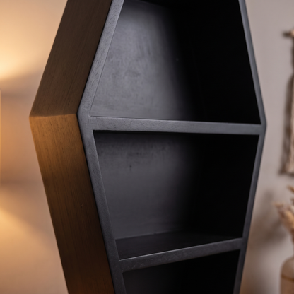 Memento Mori Black Coffin Shelf – 35cm Gothic Wall Display – close-up detail