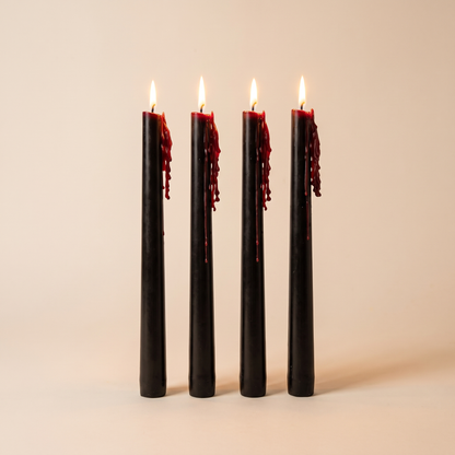 Bleeding Black Taper Candles – Set of 4 Gothic Dinner Candles – studio view