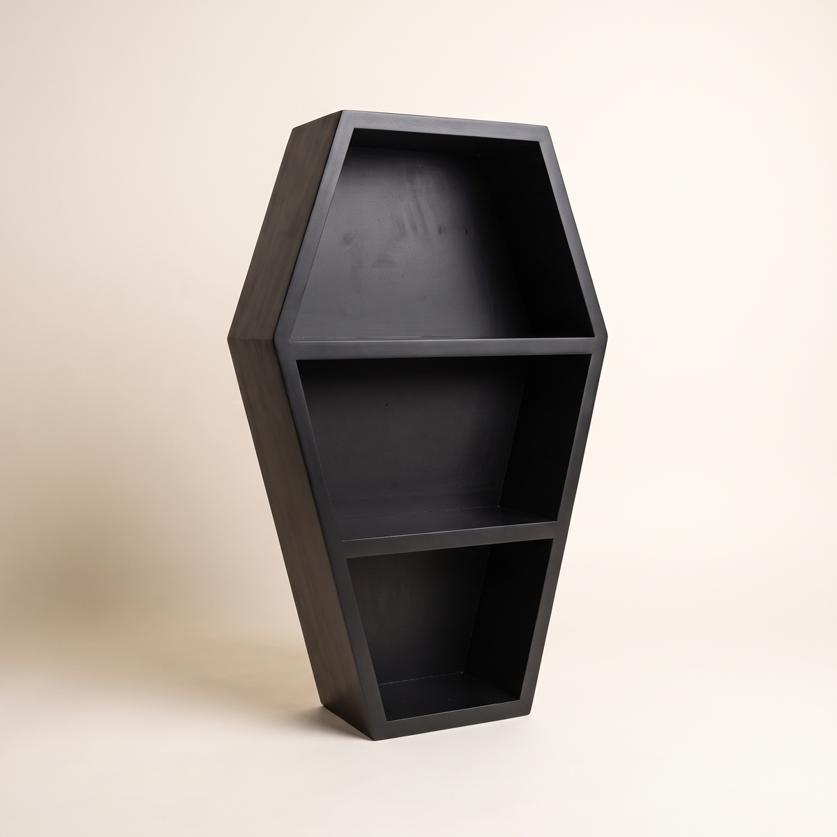 Memento Mori Black Coffin Shelf – 35cm Gothic Wall Display – studio view