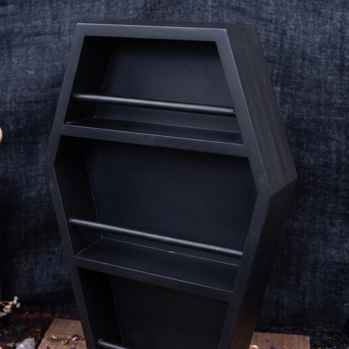 Mausoleum Coffin Organiser – 44cm Gothic Wall or Vanity Shelf – close-up detail