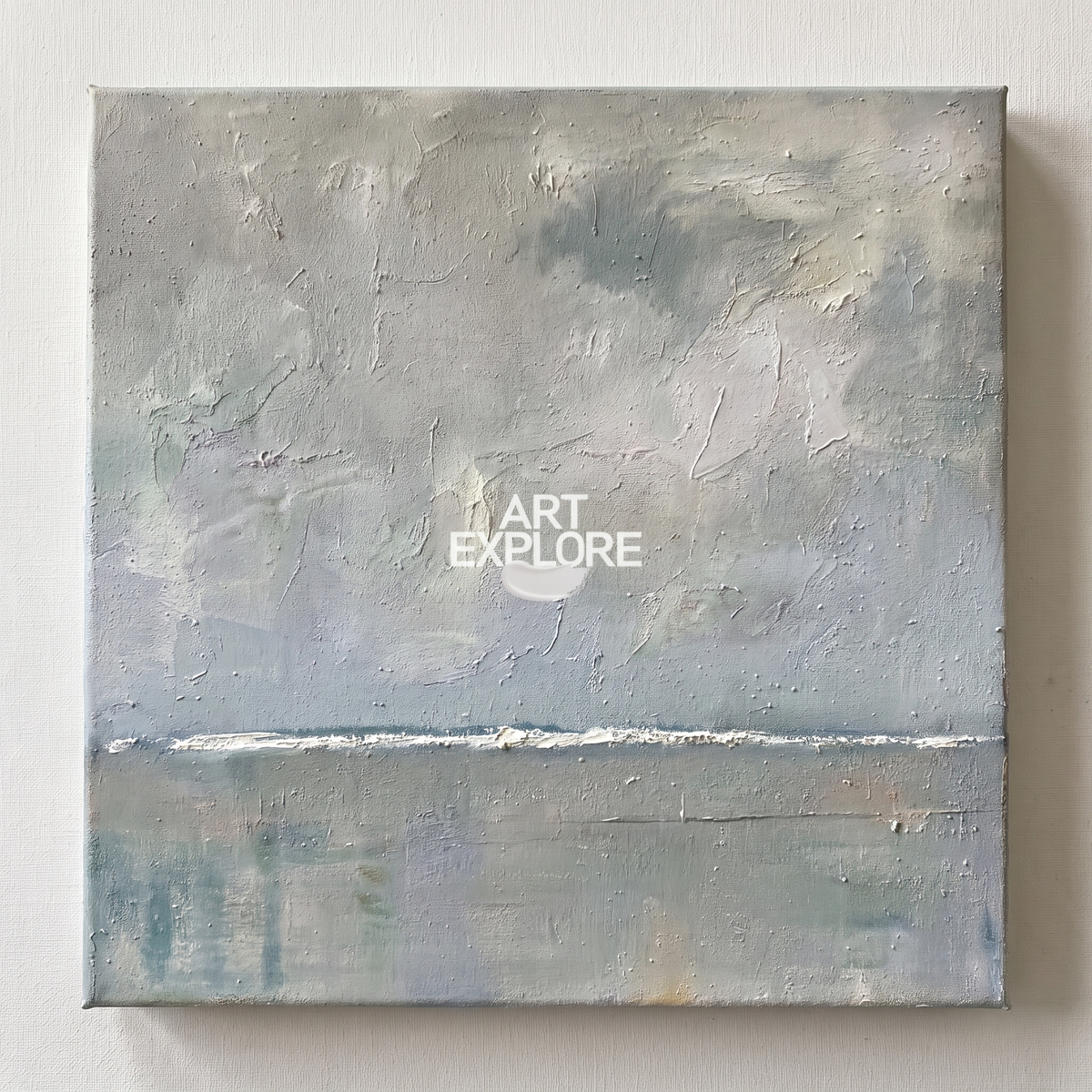 Sage Green Thick-Texture Minimalist Canvas – Hand-Painted Abstract Art – close-up detail