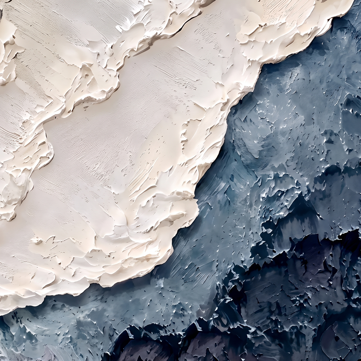 Abyssal Echoes Navy & Cream Textured Seascape Canvas – Hand-Painted – close-up detail