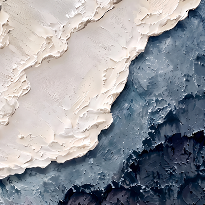 Abyssal Echoes Navy & Cream Textured Seascape Canvas – Hand-Painted – close-up detail